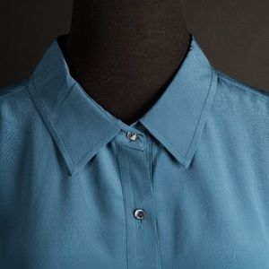 eileen fisher silk teal blouse